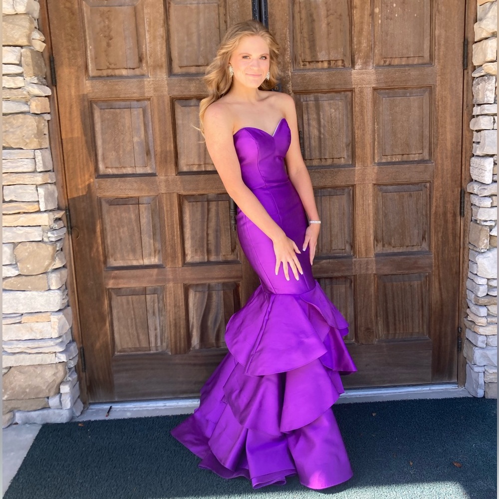 Bright purple Madison James prom formal gown mermaid style size 6